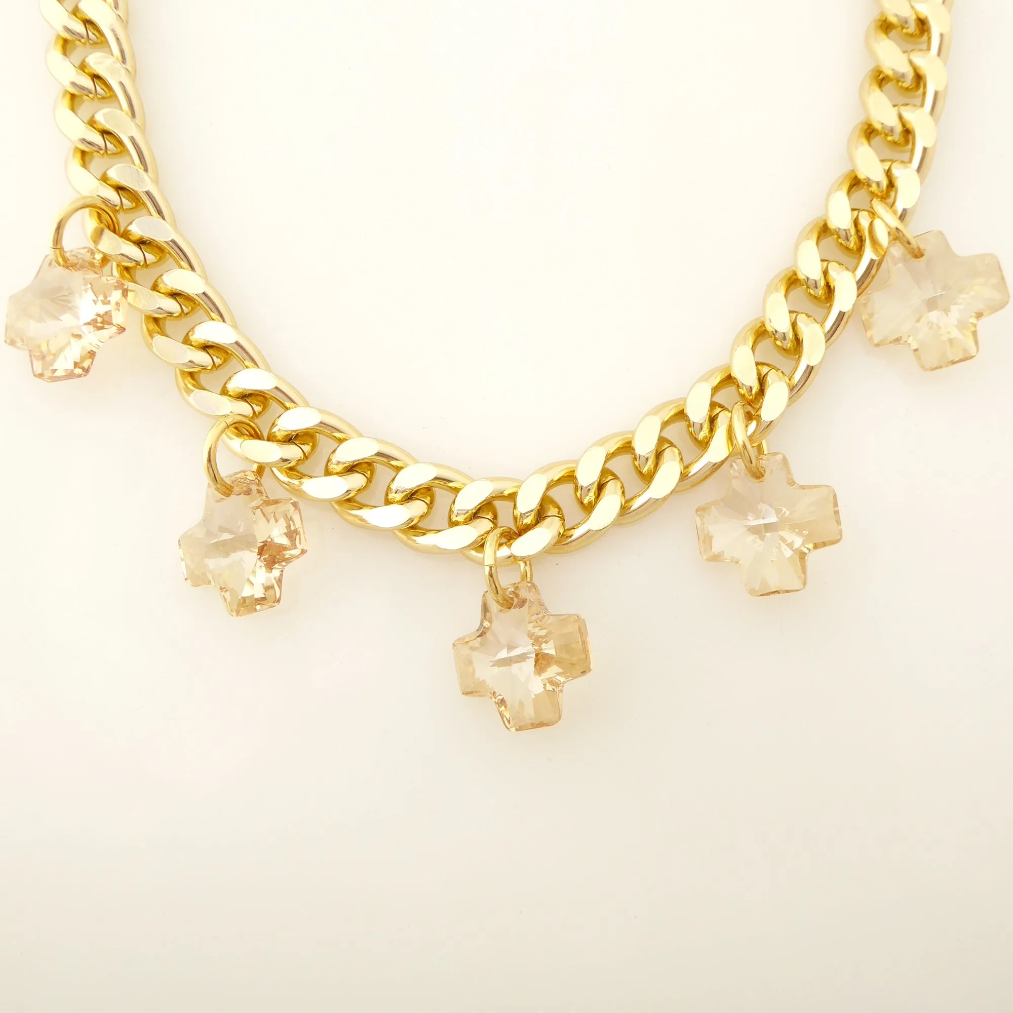 Golden crystal cross necklace