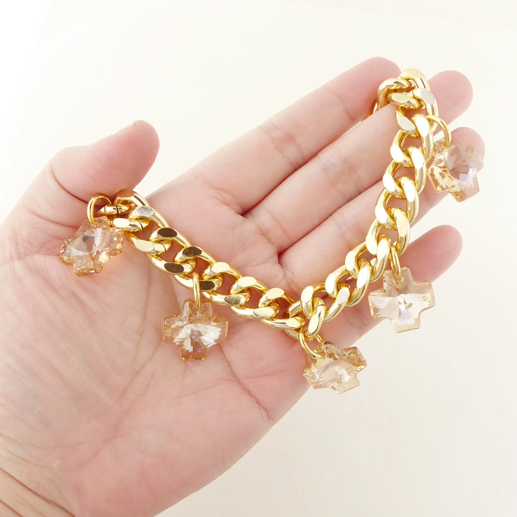 Golden crystal cross necklace