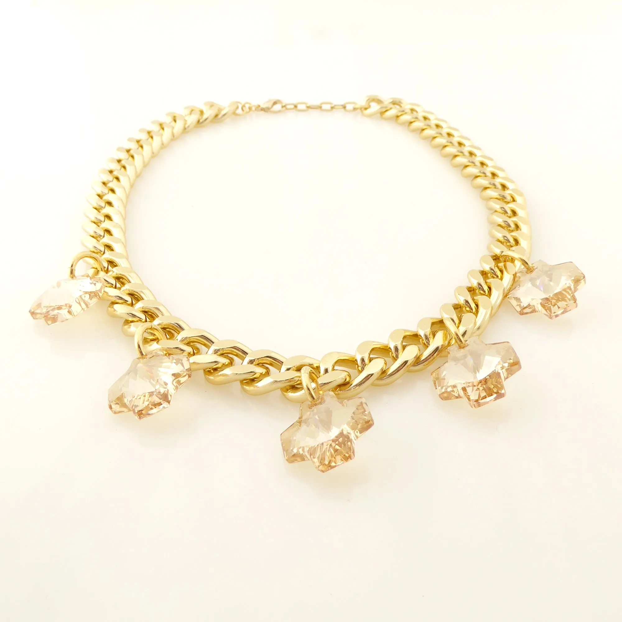 Golden crystal cross necklace