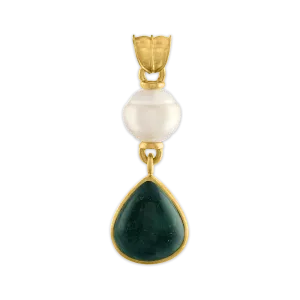 Golden South Sea Pearl and Green Tourmaline Tear Pendant
