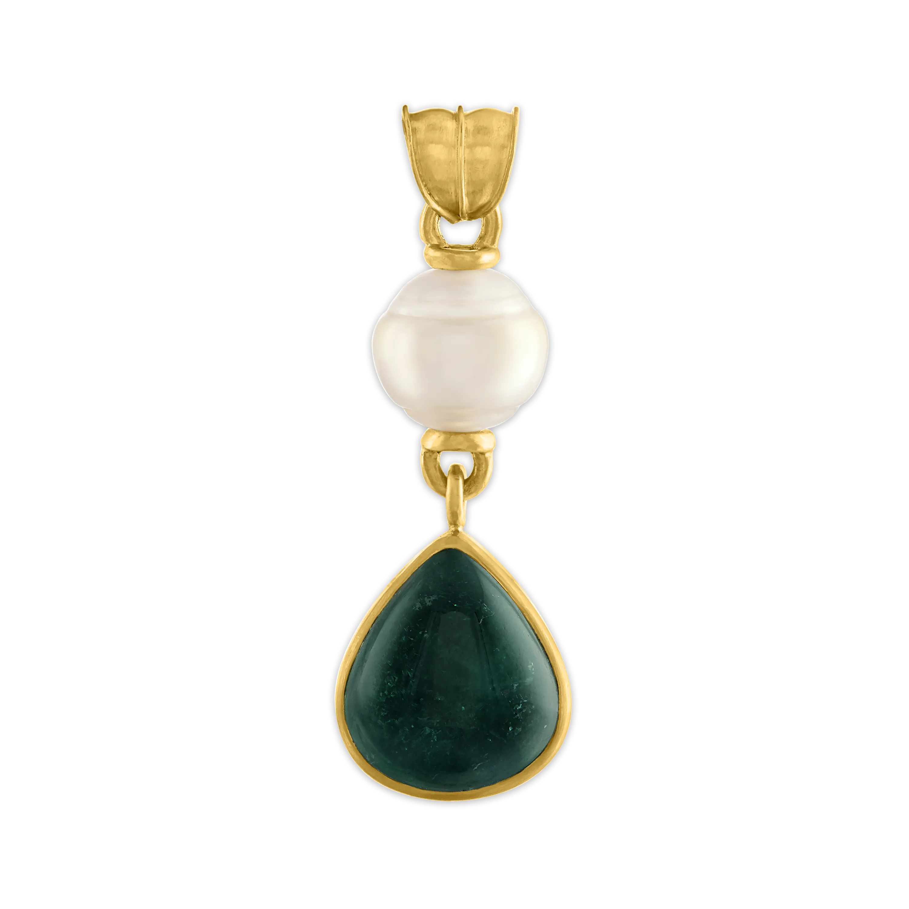 Golden South Sea Pearl and Green Tourmaline Tear Pendant