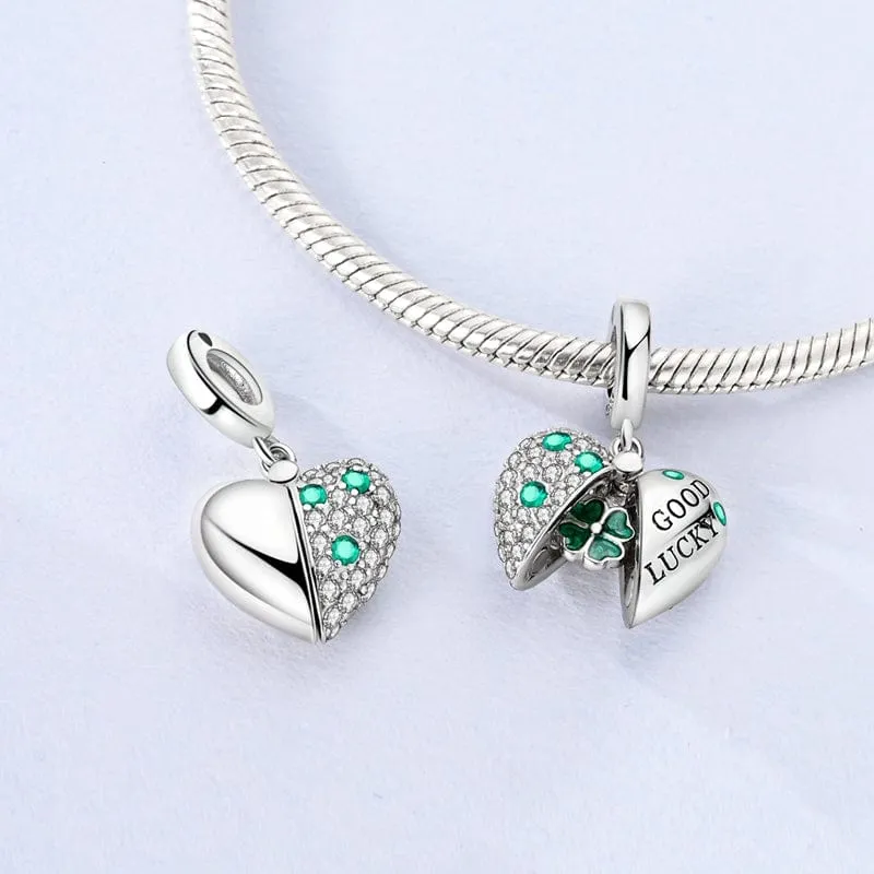 Good Luck Four-Leaf Clover Heart Charm