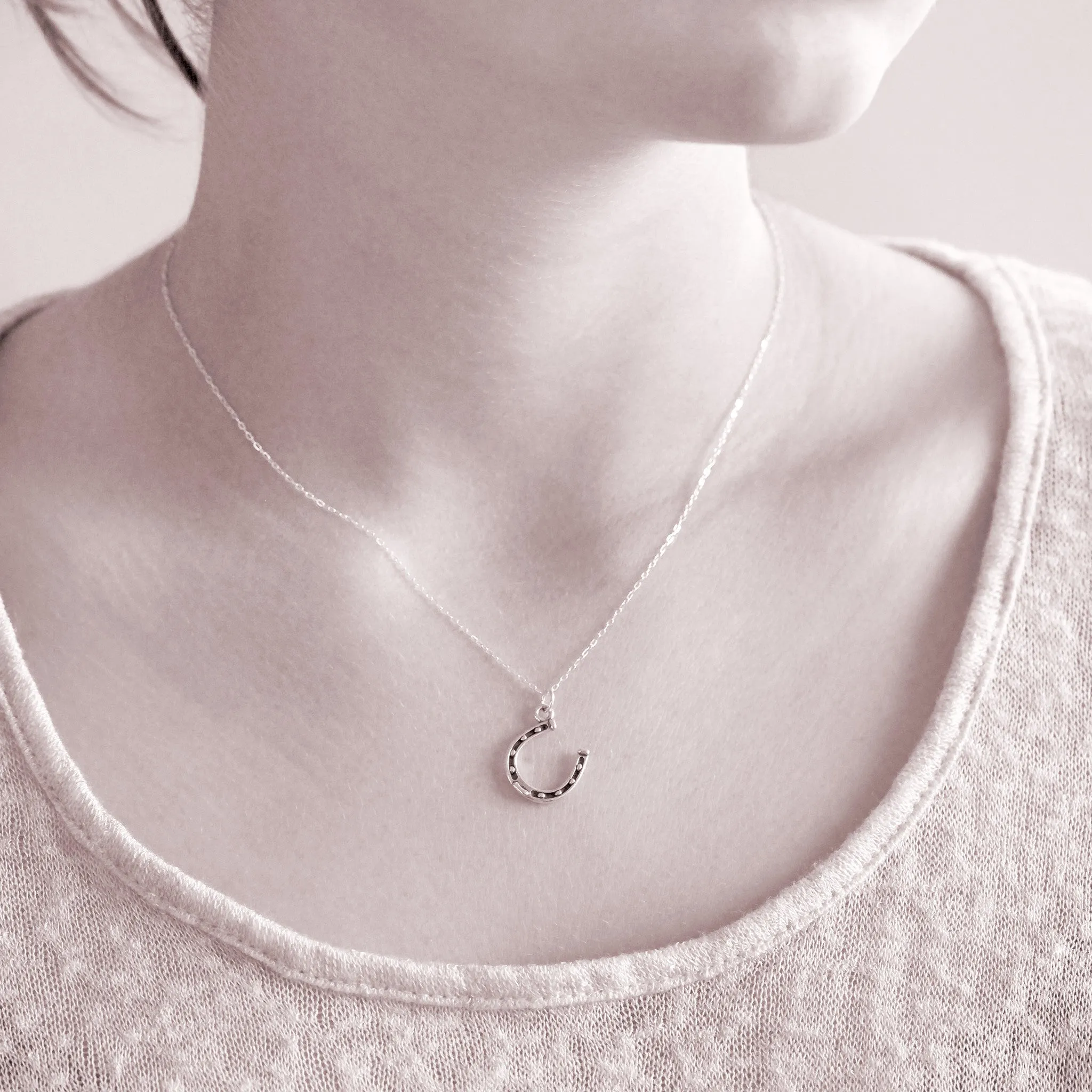“Good Luck” Horseshoe Sterling Silver Necklace on Personalized Jewelry Card