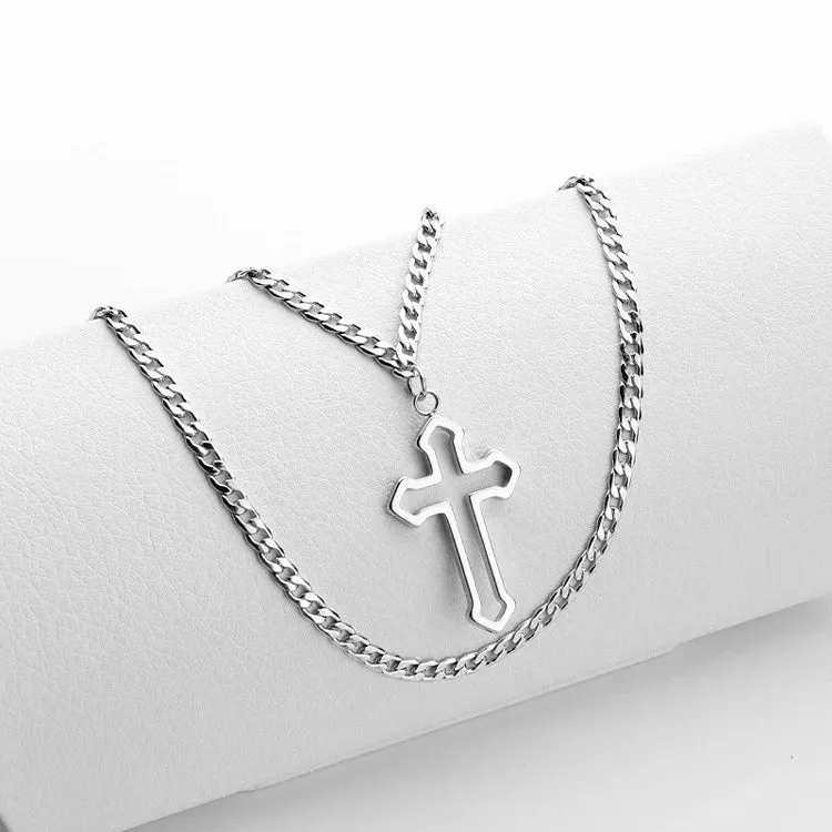 Gothic Hollow Cross Pendant Necklace – Vintage Silver Street Style Jewelry