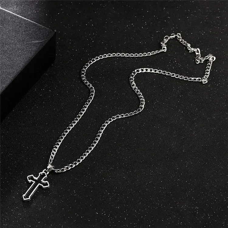 Gothic Hollow Cross Pendant Necklace – Vintage Silver Street Style Jewelry