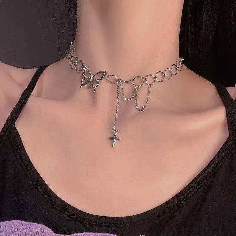Gothic Hollow Cross Pendant Necklace – Vintage Silver Street Style Jewelry
