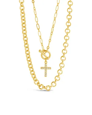Grace CZ Cross & Layered Chain Necklace