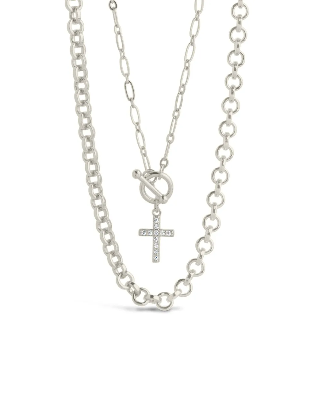 Grace CZ Cross & Layered Chain Necklace
