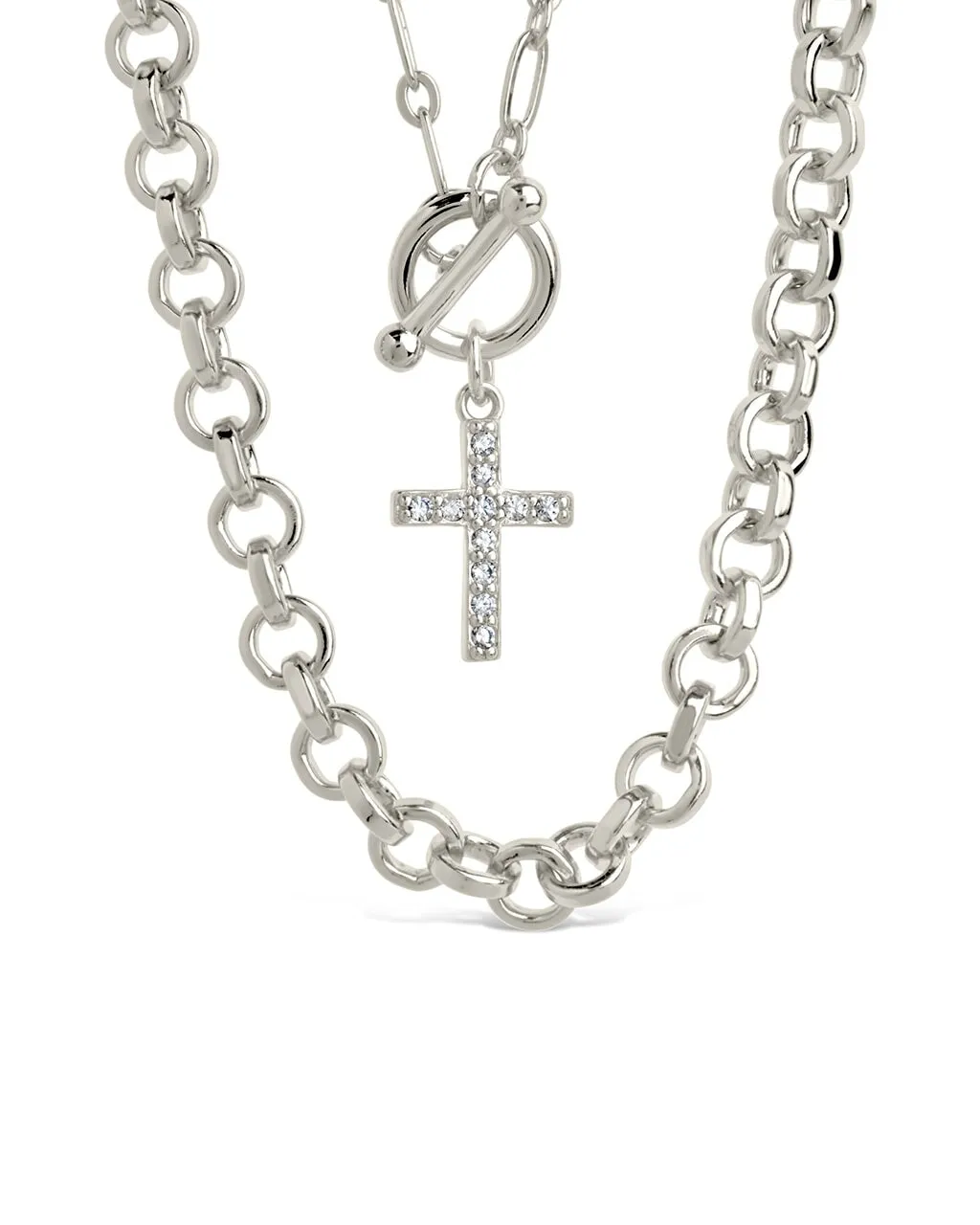 Grace CZ Cross & Layered Chain Necklace
