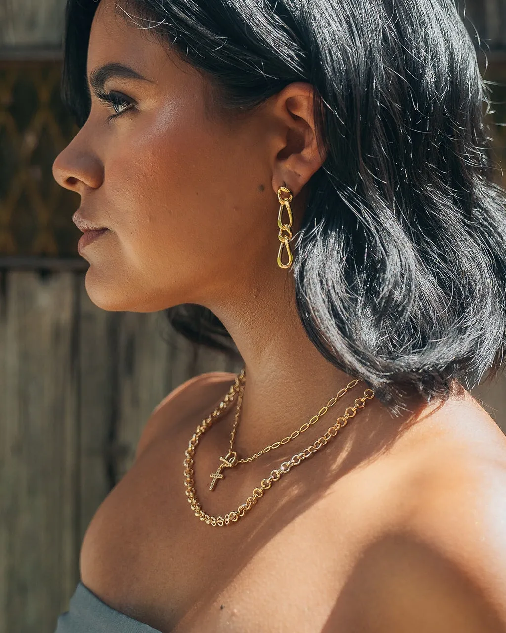 Grace CZ Cross & Layered Chain Necklace