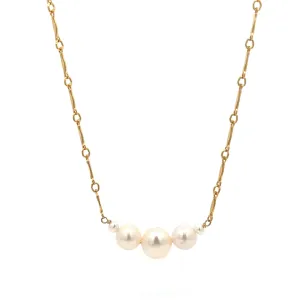 graduated five-pearl and gold bar necklace