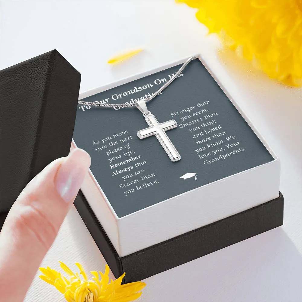 Graduation Gift for Grandson Love Grandparents - Artisan Crafted Cross Necklace
