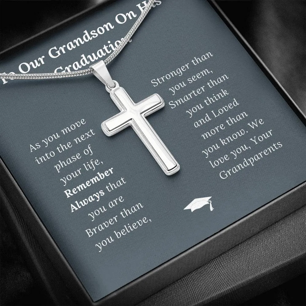 Graduation Gift for Grandson Love Grandparents - Artisan Crafted Cross Necklace
