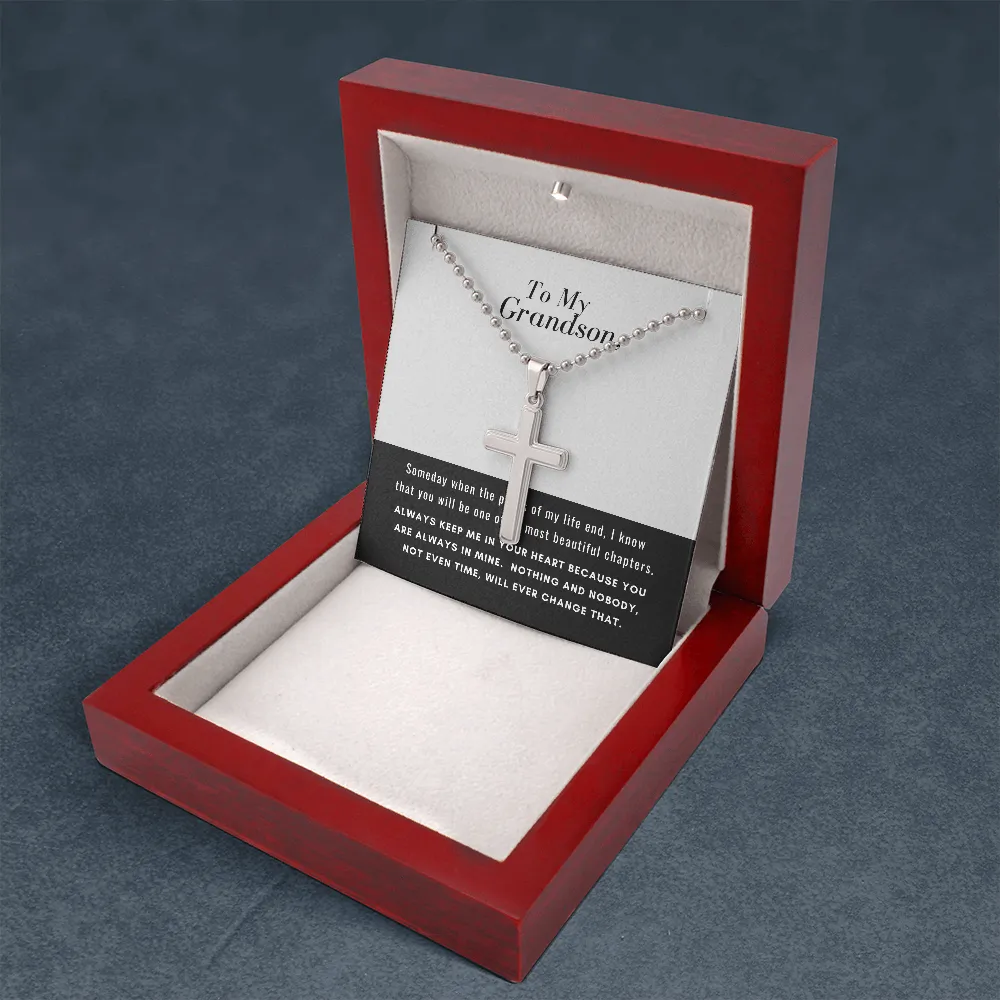Grandson, Always in my heart-Cross Necklace