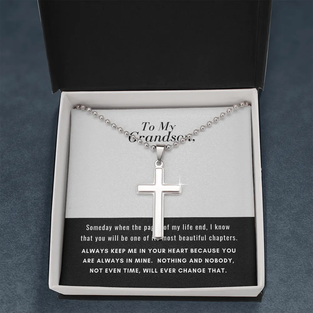 Grandson, Always in my heart-Cross Necklace