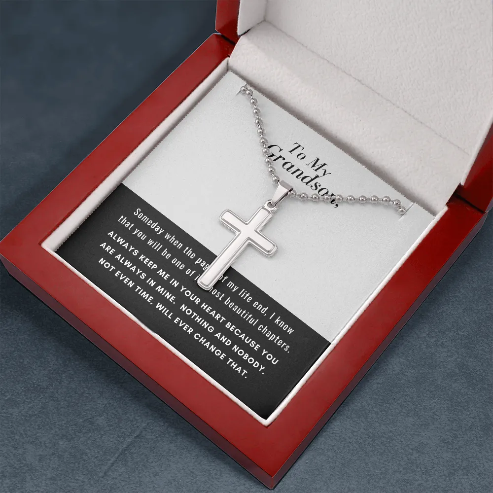 Grandson, Always in my heart-Cross Necklace