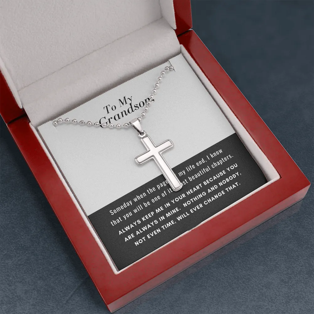 Grandson, Always in my heart-Cross Necklace