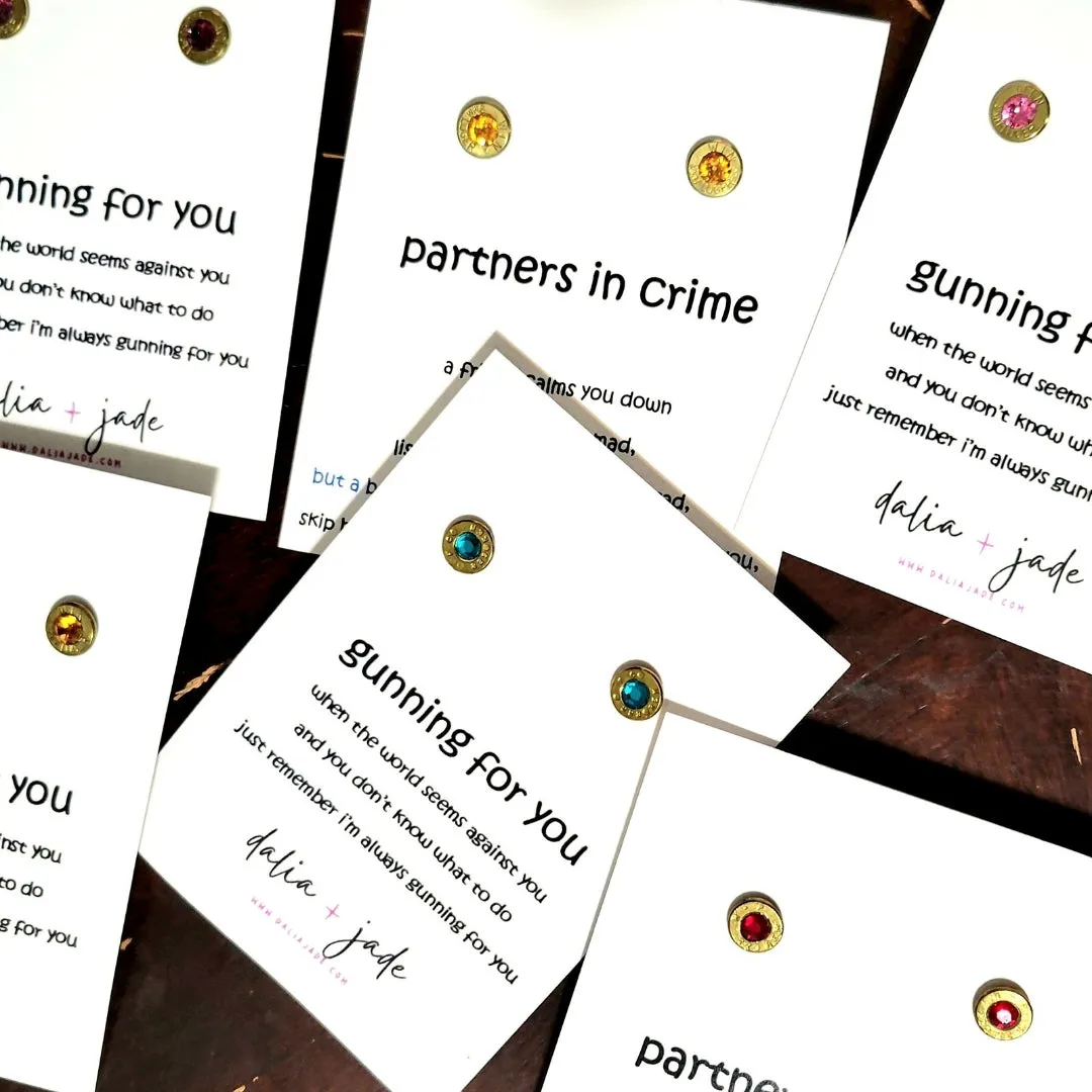 Gunning for You - Birthstone Bullet Earrings & Necklaces with Swarovski Crystals