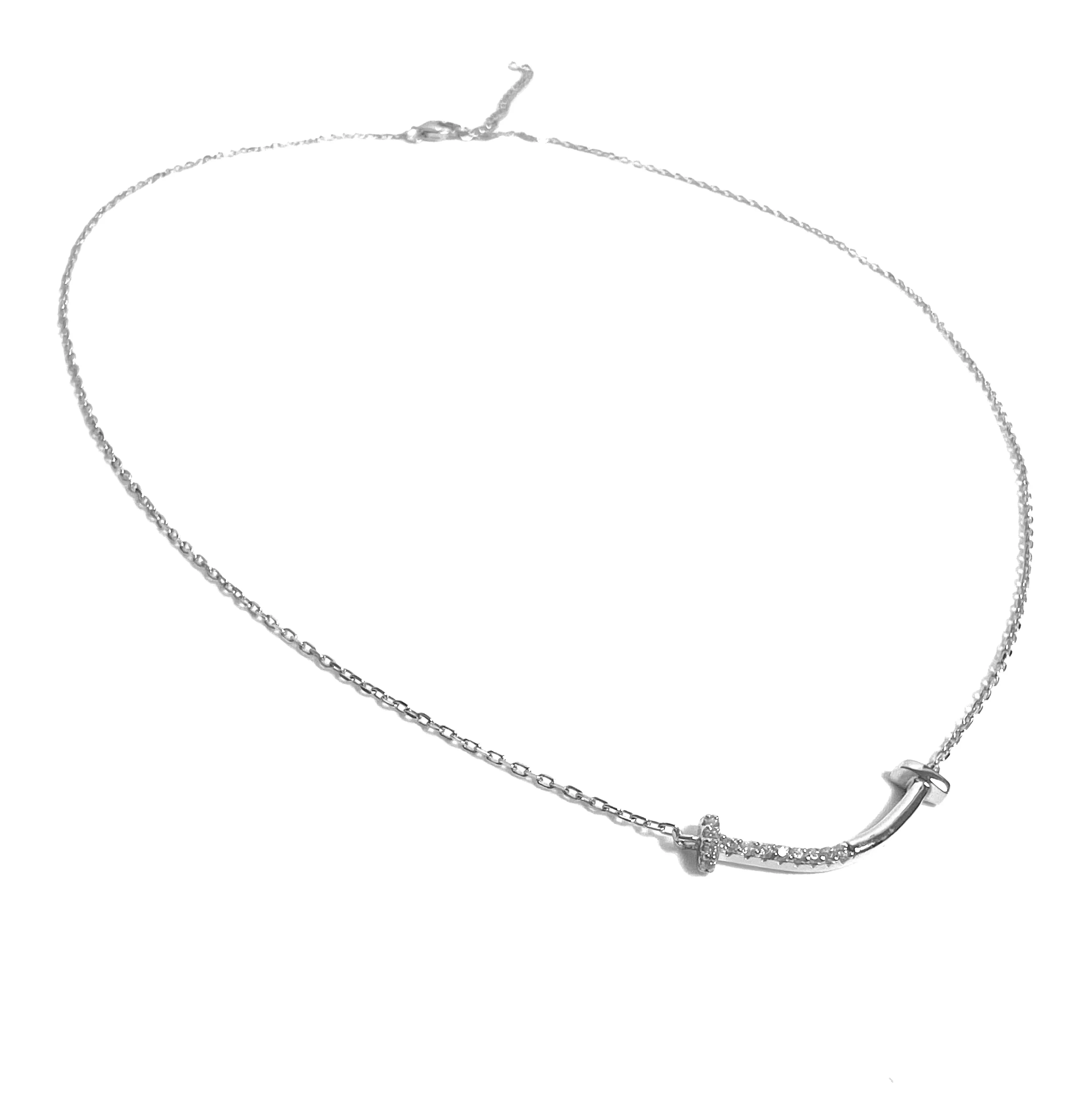 Half Pave Curve Bar Necklace