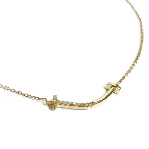 Half Pave Curve Bar Necklace