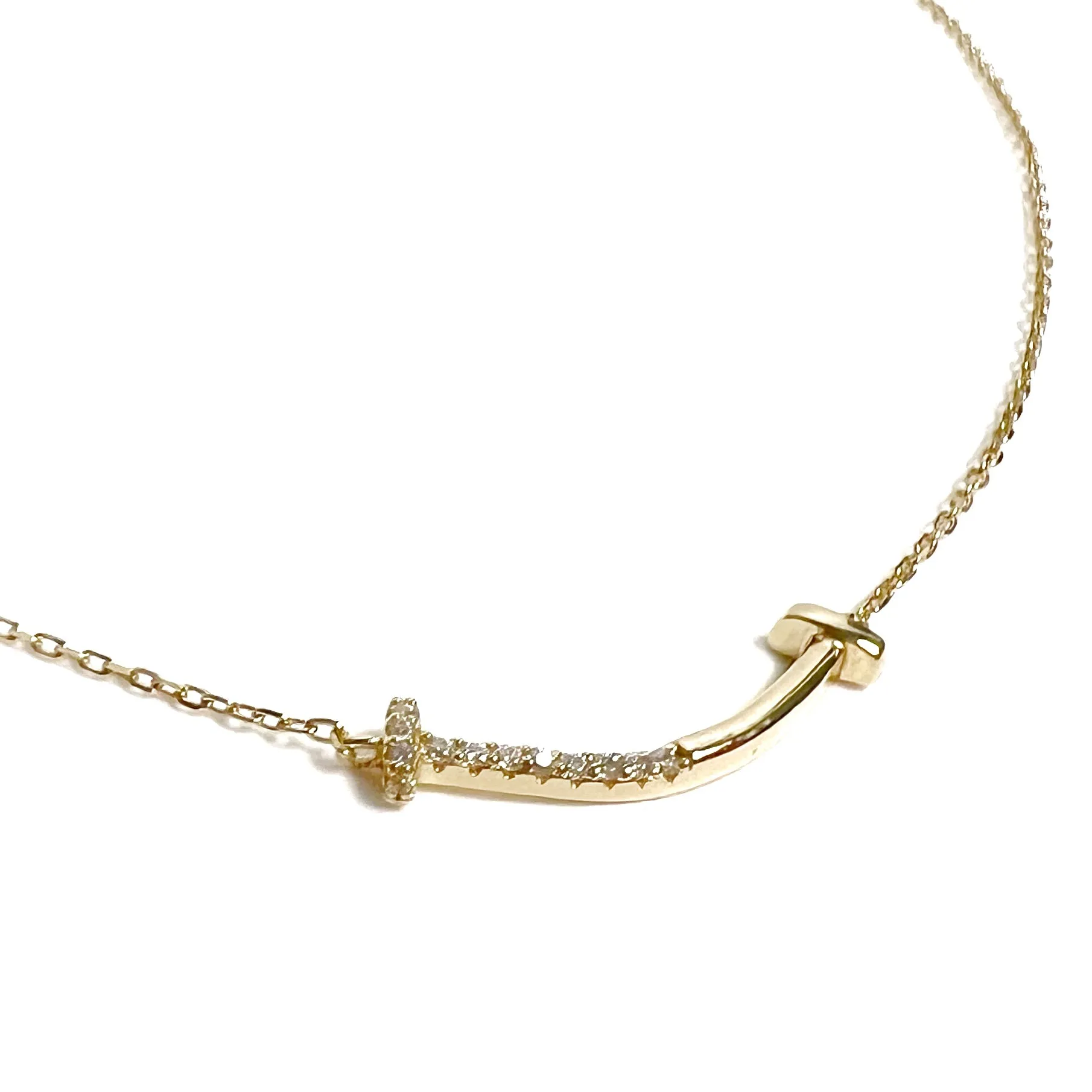Half Pave Curve Bar Necklace
