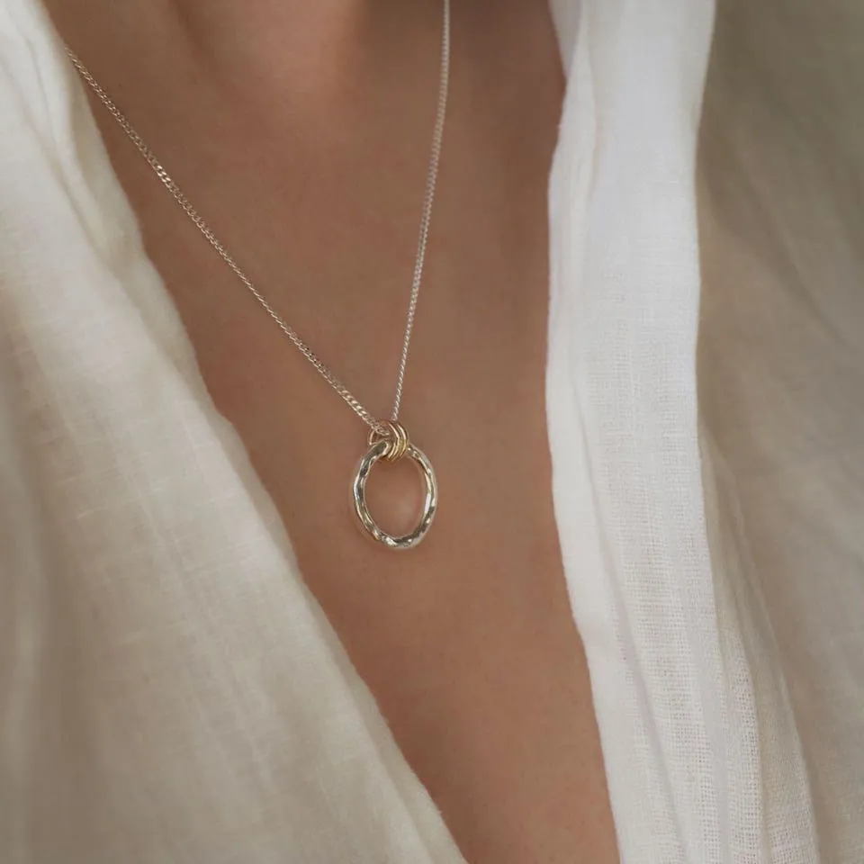 HALO pendant necklace, 9ct gold and silver