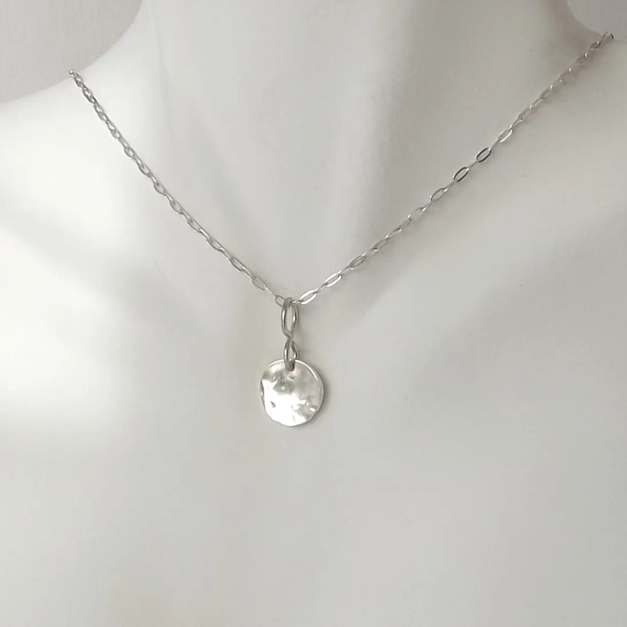 Hammered Sterling Disc Necklace