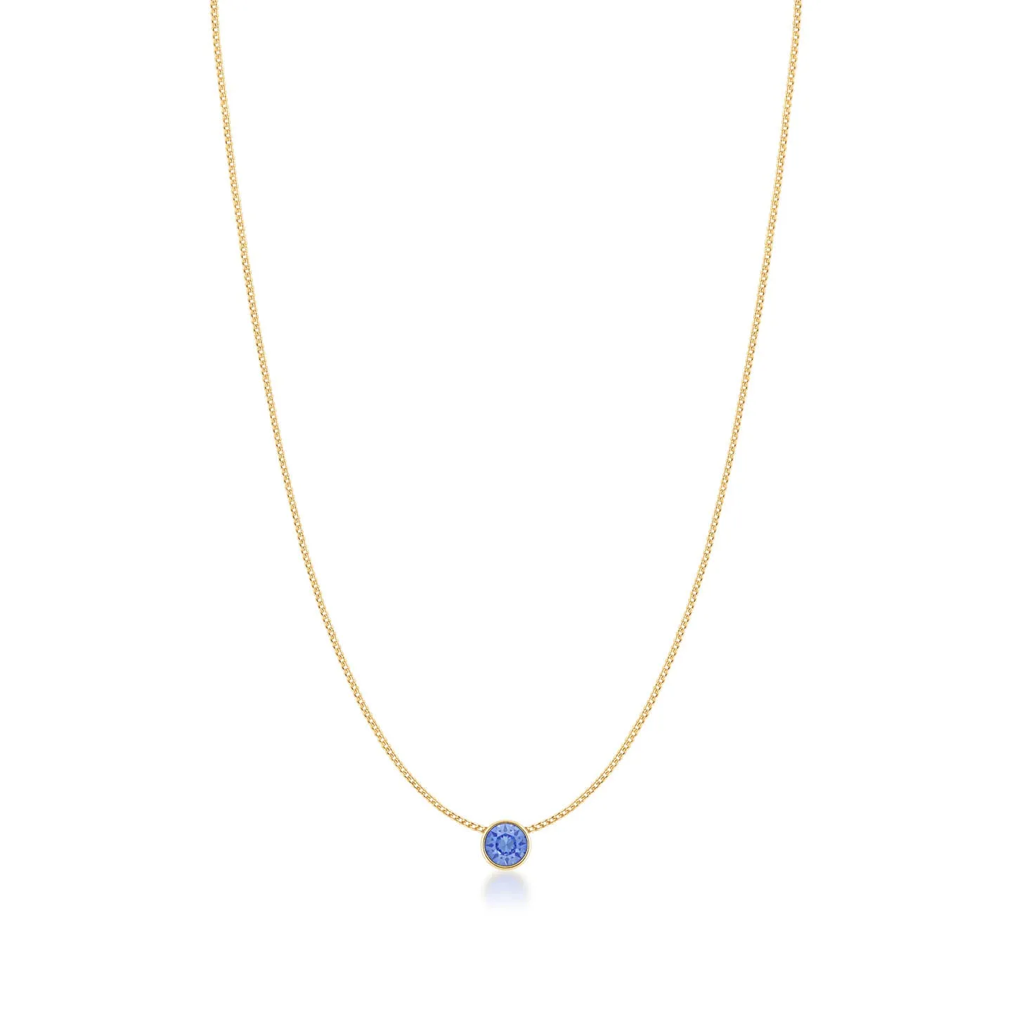 Harley Small Pendant Necklace with Blue Light Sapphire Round Crystals from Swarovski Gold Plated