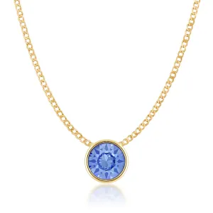 Harley Small Pendant Necklace with Blue Light Sapphire Round Crystals from Swarovski Gold Plated