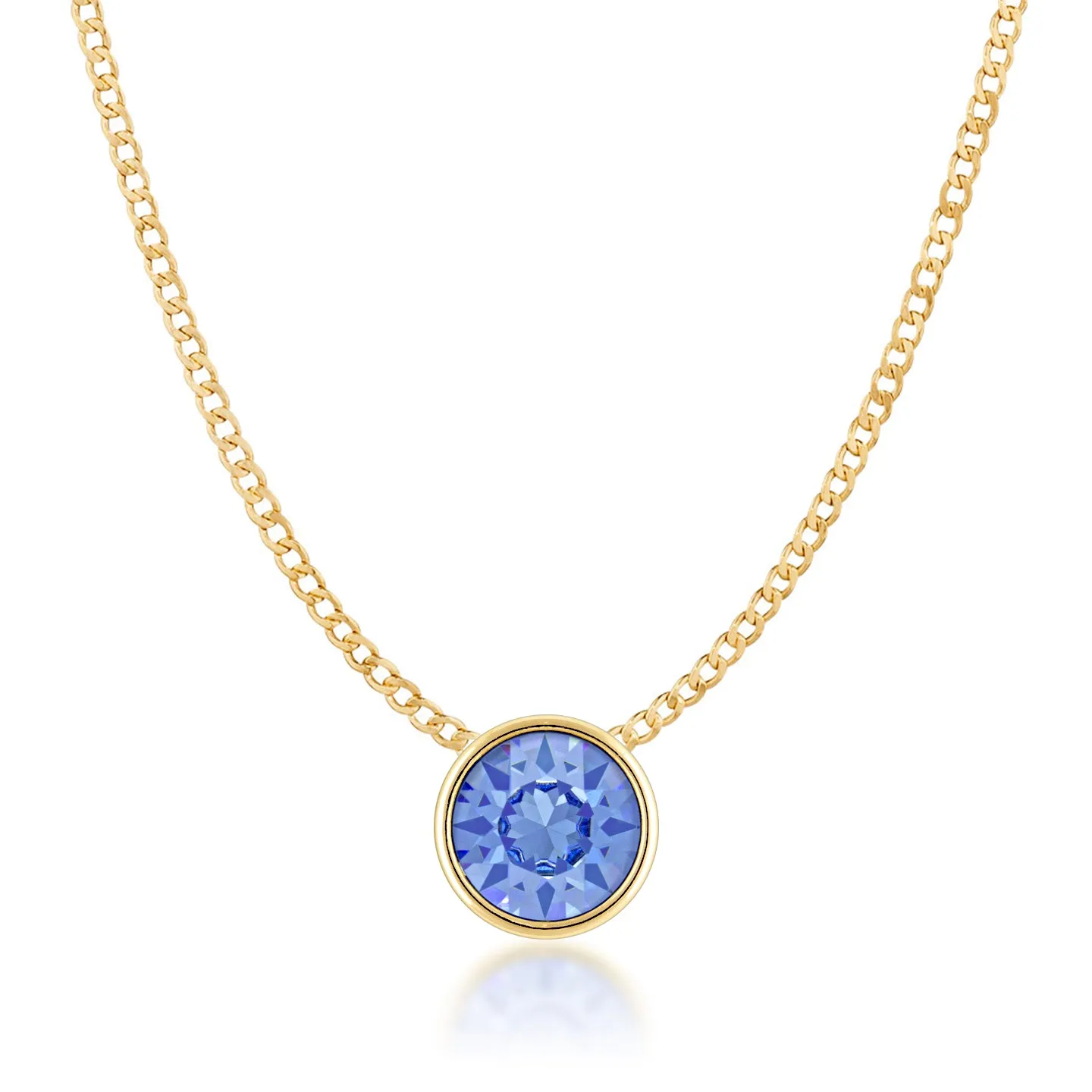 Harley Small Pendant Necklace with Blue Light Sapphire Round Crystals from Swarovski Gold Plated
