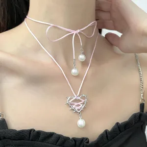 Heart Bow Tie Metal Necklaces