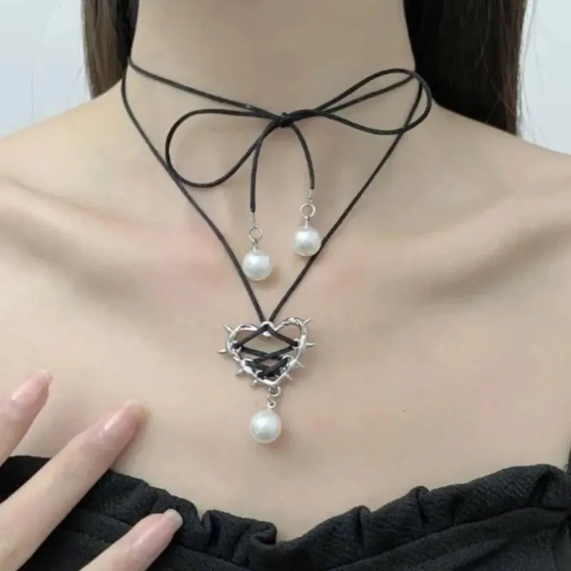 Heart Bow Tie Metal Necklaces