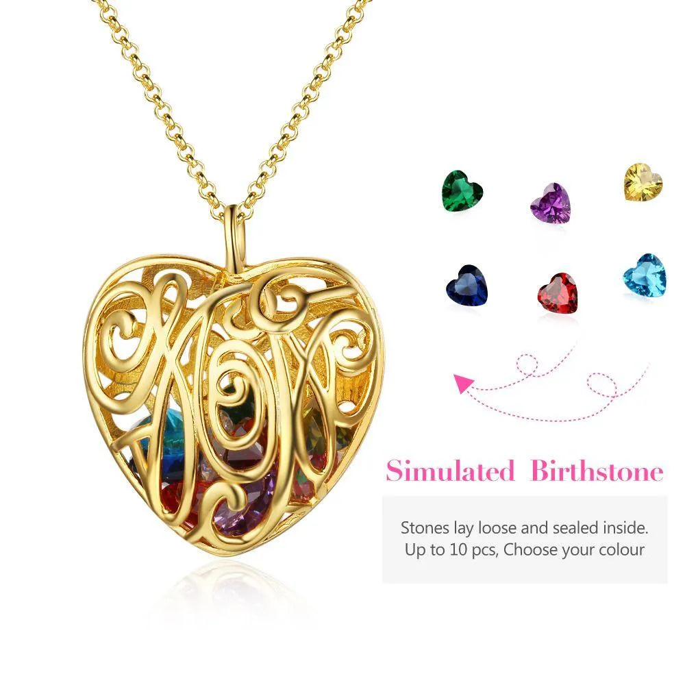 Heart Hollow With Birthstone Personalized Gifts Gold Color 925 Sterling Silver Pendant Necklace Women Jewelry