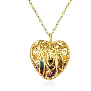 Heart Hollow With Birthstone Personalized Gifts Gold Color 925 Sterling Silver Pendant Necklace Women Jewelry