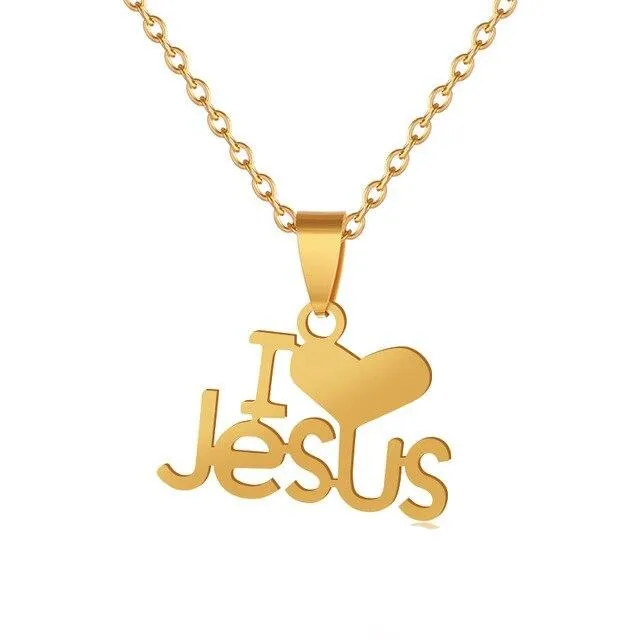 Heart I Love JESUS pendant Women b Christian Stainless steel Necklace