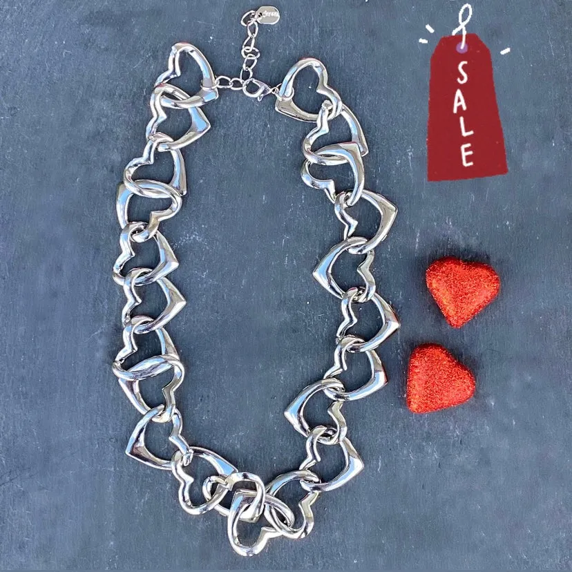 Heart Link Silver Necklace