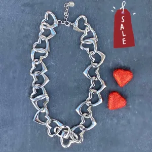 Heart Link Silver Necklace