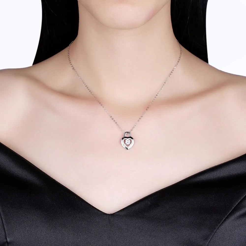 Heart Lock Shape Cubic Zirconia 925 Sterling Silver Necklaces & Pendants Fashion Party Jewelry For Women