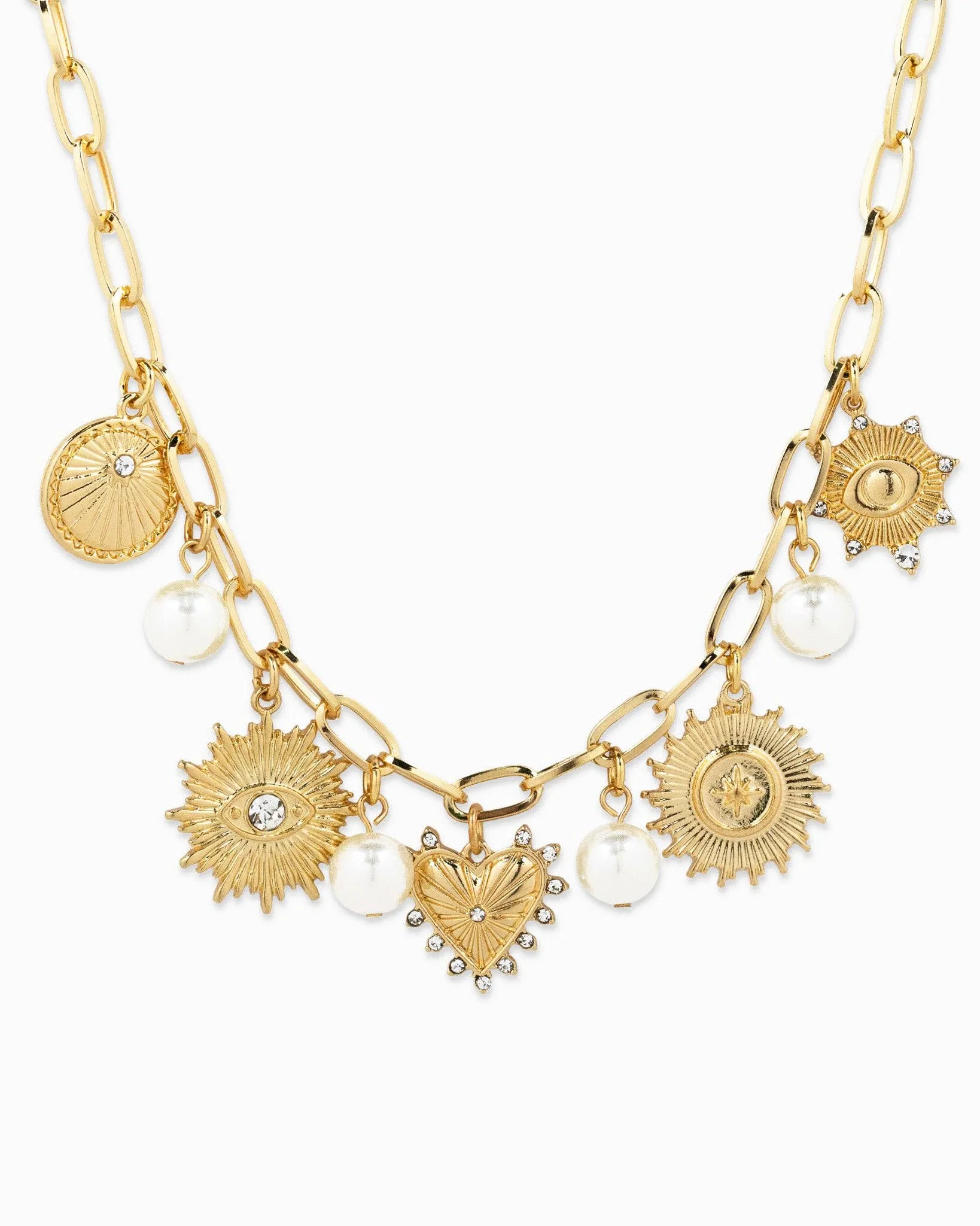 Heart Mix Chunky Charm Necklace: Gold