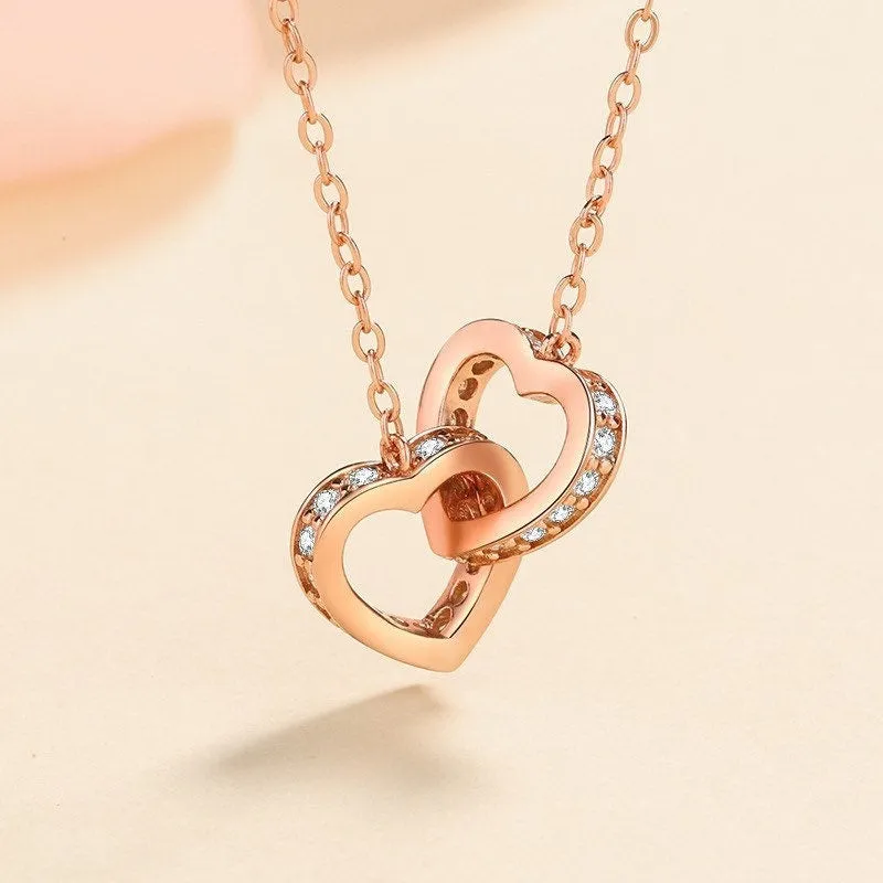 Heart Moissanite Necklace-Two Heart Shape necklace-NM001