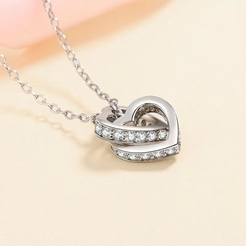 Heart Moissanite Necklace-Two Heart Shape necklace-NM001