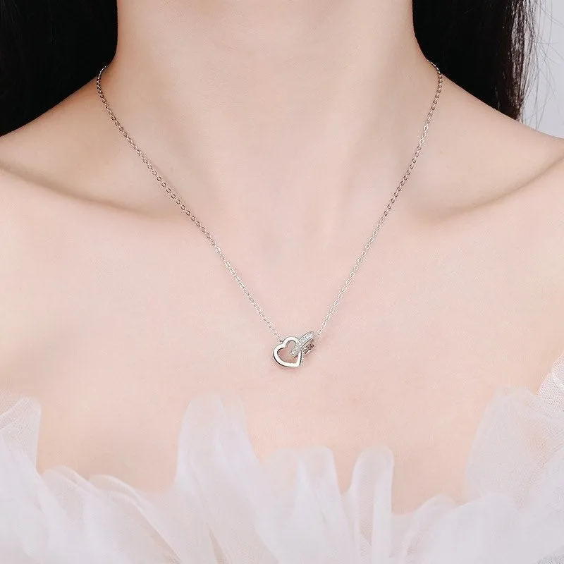 Heart Moissanite Necklace-Two Heart Shape necklace-NM001