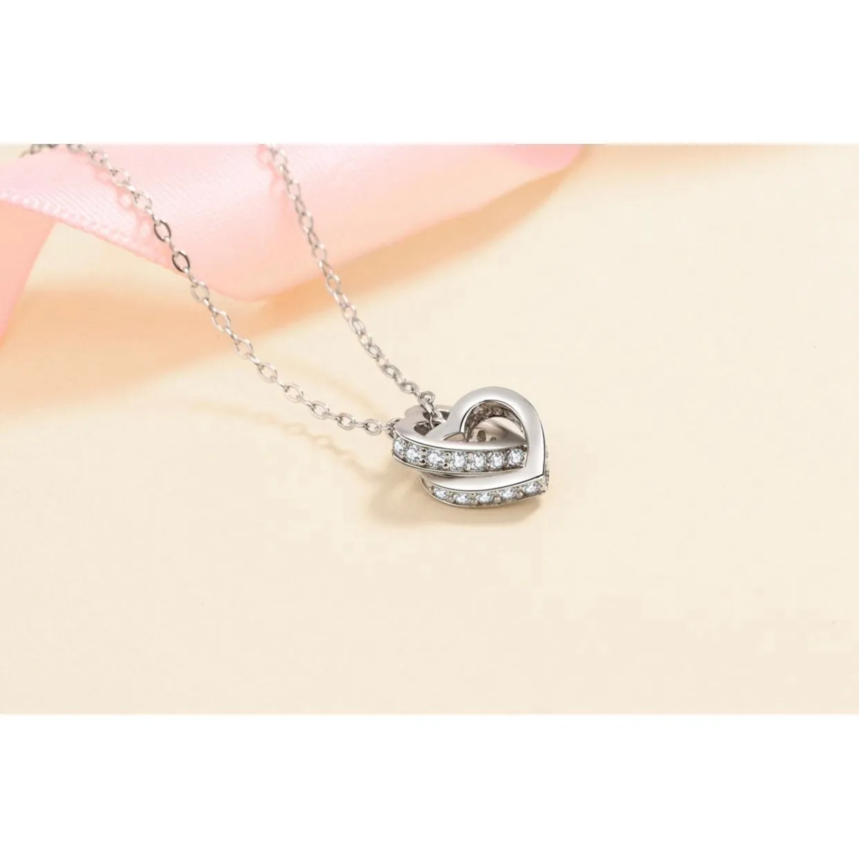 Heart Moissanite Necklace-Two Heart Shape necklace-NM001