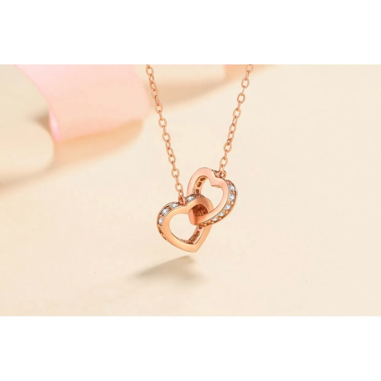 Heart Moissanite Necklace-Two Heart Shape necklace-NM001
