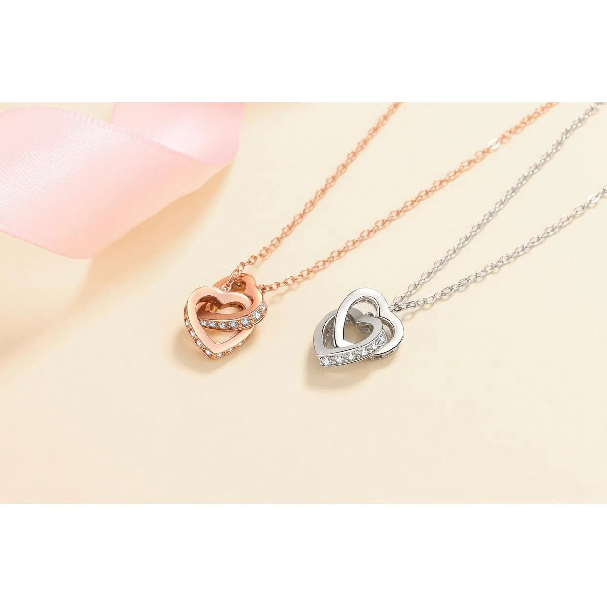 Heart Moissanite Necklace-Two Heart Shape necklace-NM001