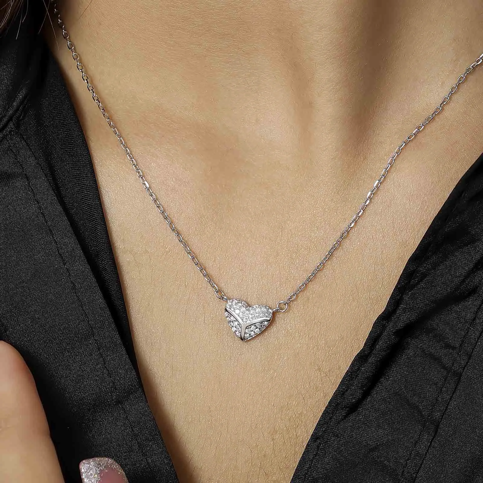 Heart Pendant Necklace For Women – 925 Sterling Silver Rhodium Plated