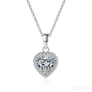 Heart Shaped 925 Sterling Silver Moissanite Necklace Cia