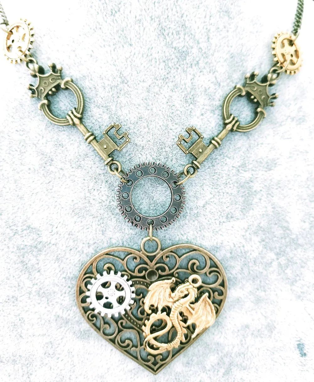 Heart Steampunk Pendant Necklace 50cm