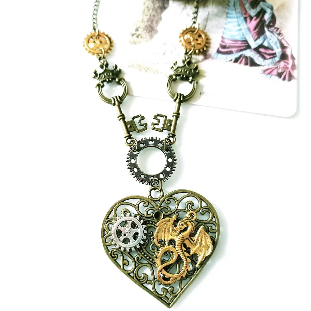 Heart Steampunk Pendant Necklace 50cm