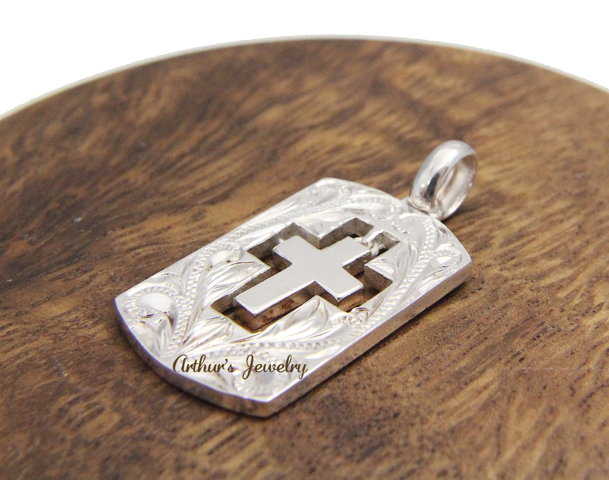 HEAVY REVERSIBLE 925 STERLING SILVER HAWAIIAN SCROLL DESIGN PENDANT DANGLE CROSS